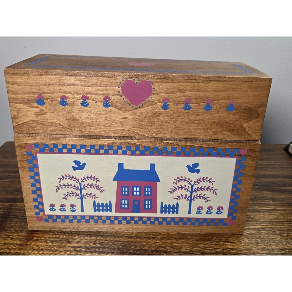 Wooden Letter Box / Recipe Storage Box Trunk Hinged Lid Heart Country House